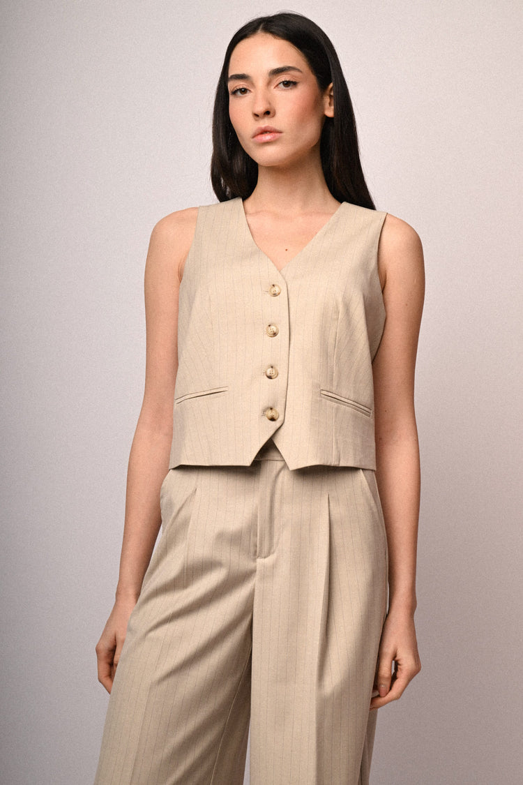 Beige pinstriped waistcoat