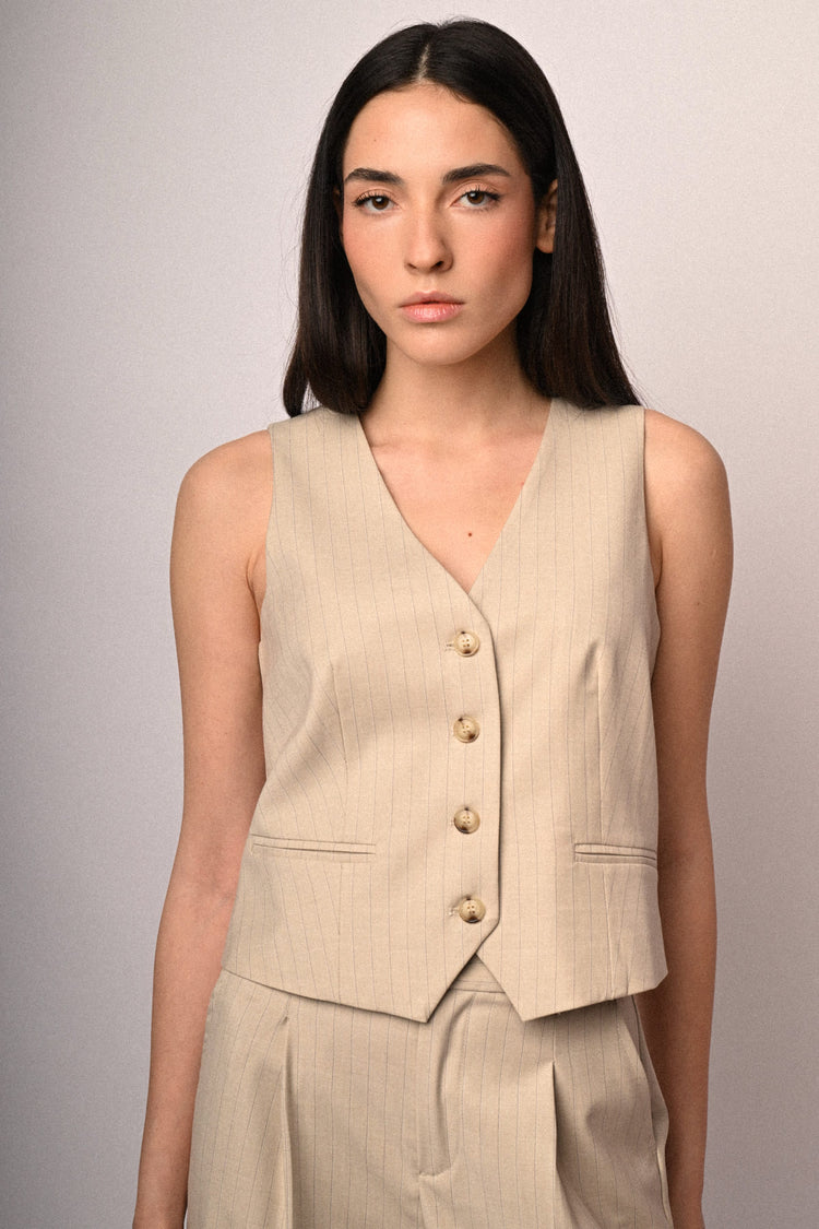 Beige pinstriped waistcoat