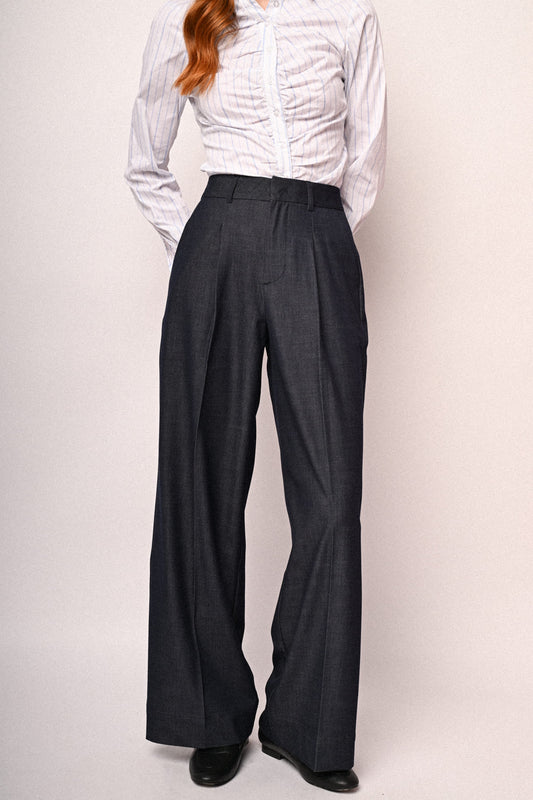 Denim-effect wide-leg trousers