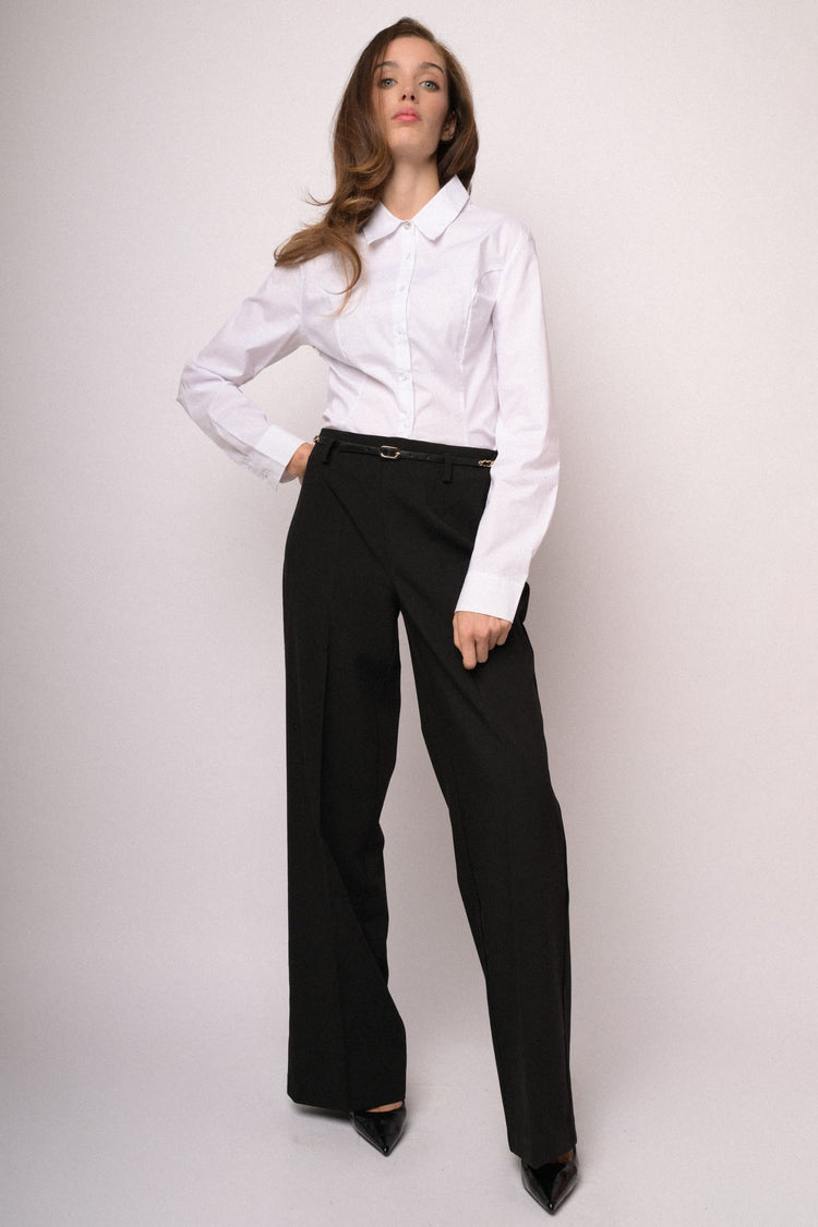 Black wide-leg trousers with woven belt