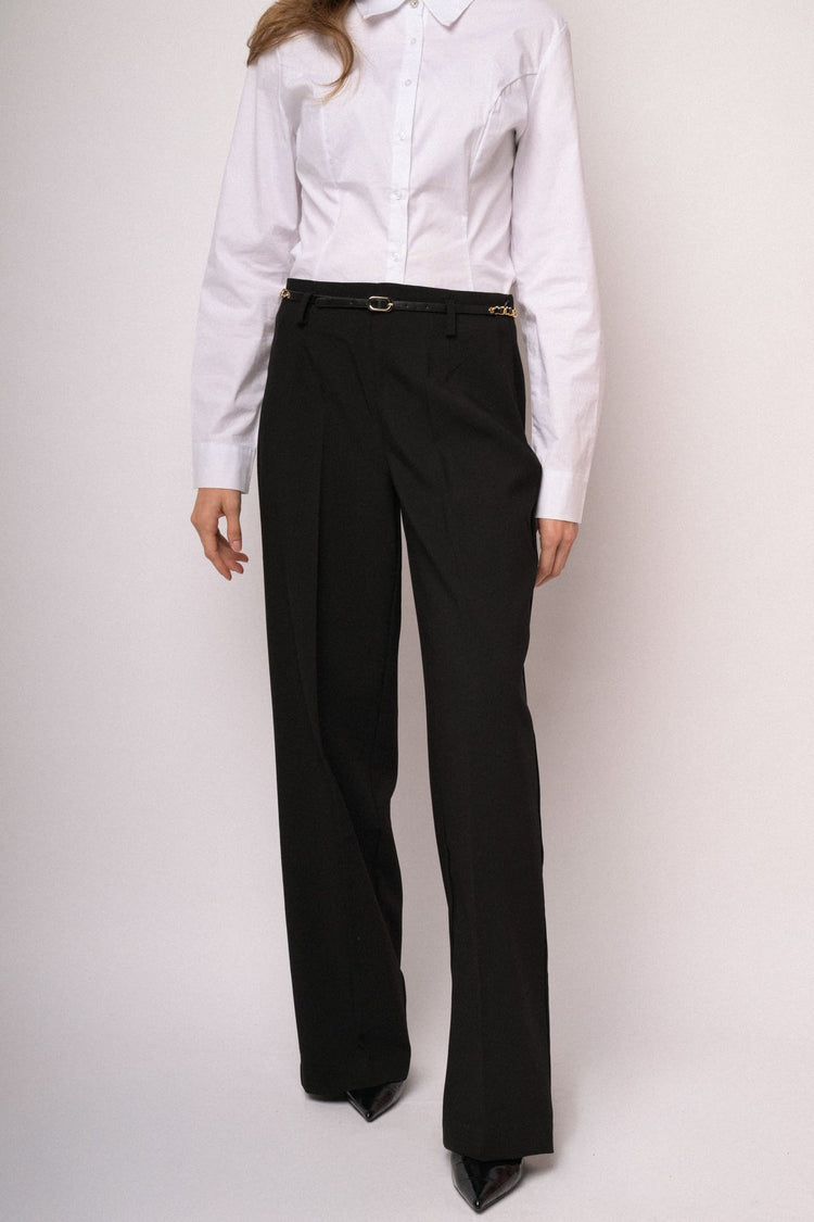 Black wide-leg trousers with woven belt