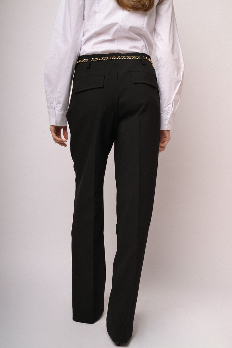 Black wide-leg trousers with woven belt