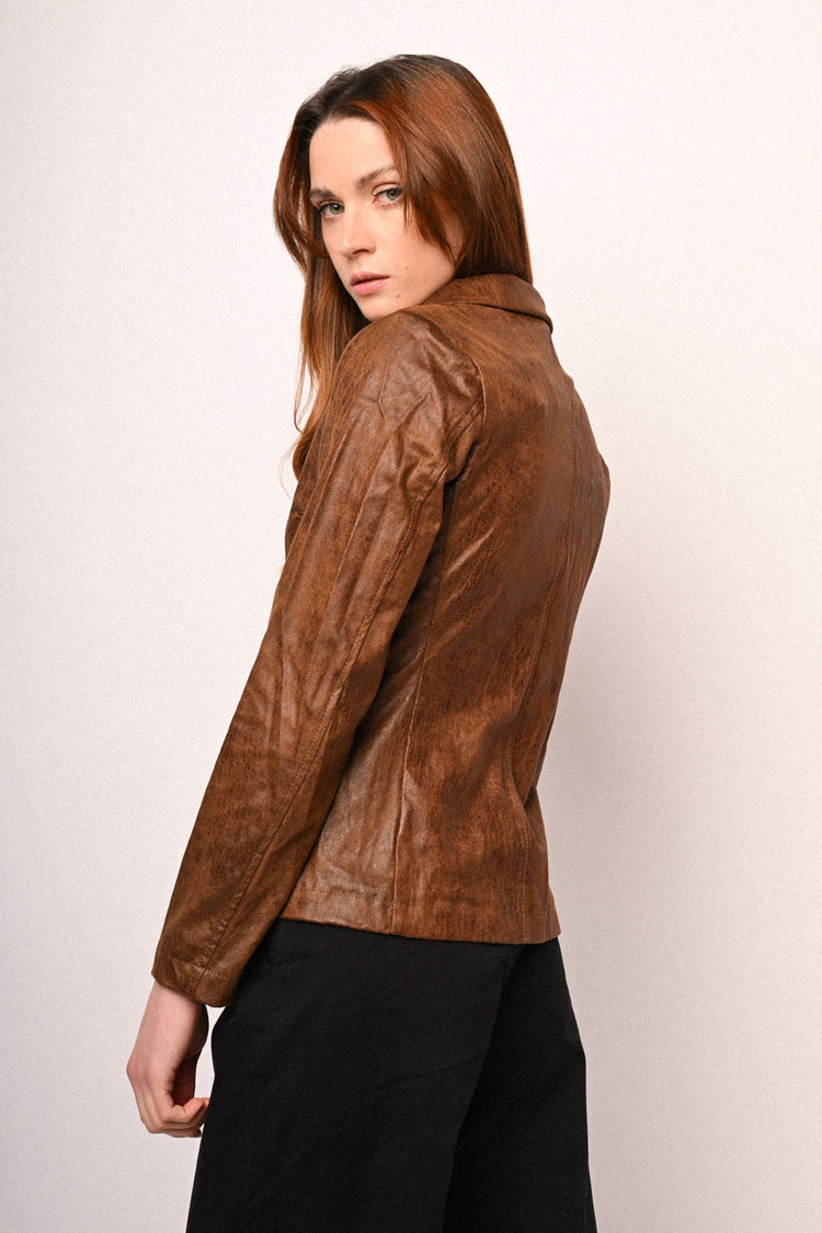 Faux leather single-breasted blazer