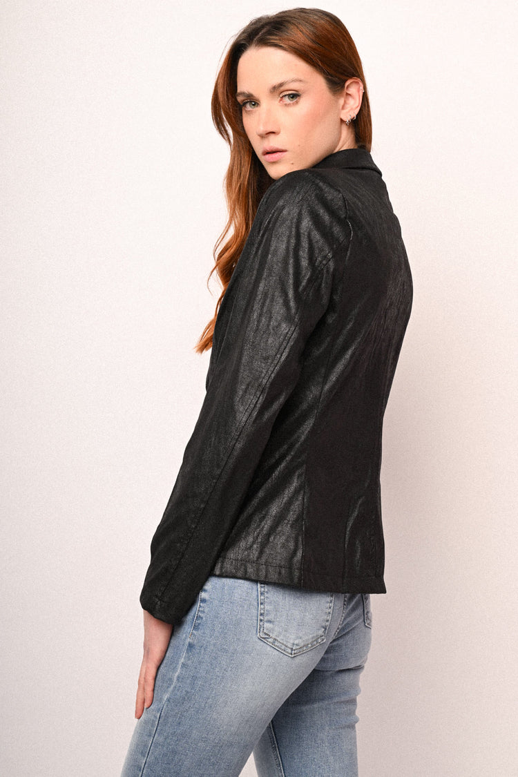 Faux leather single-breasted blazer