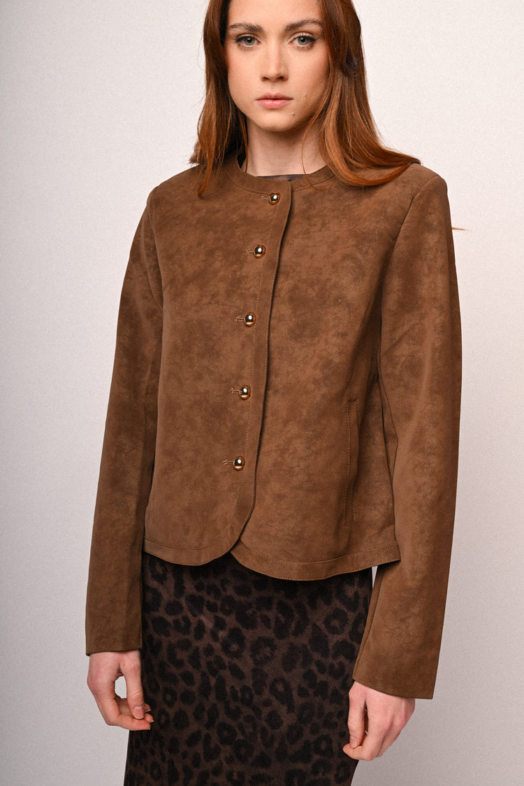 Button faux suede jacket