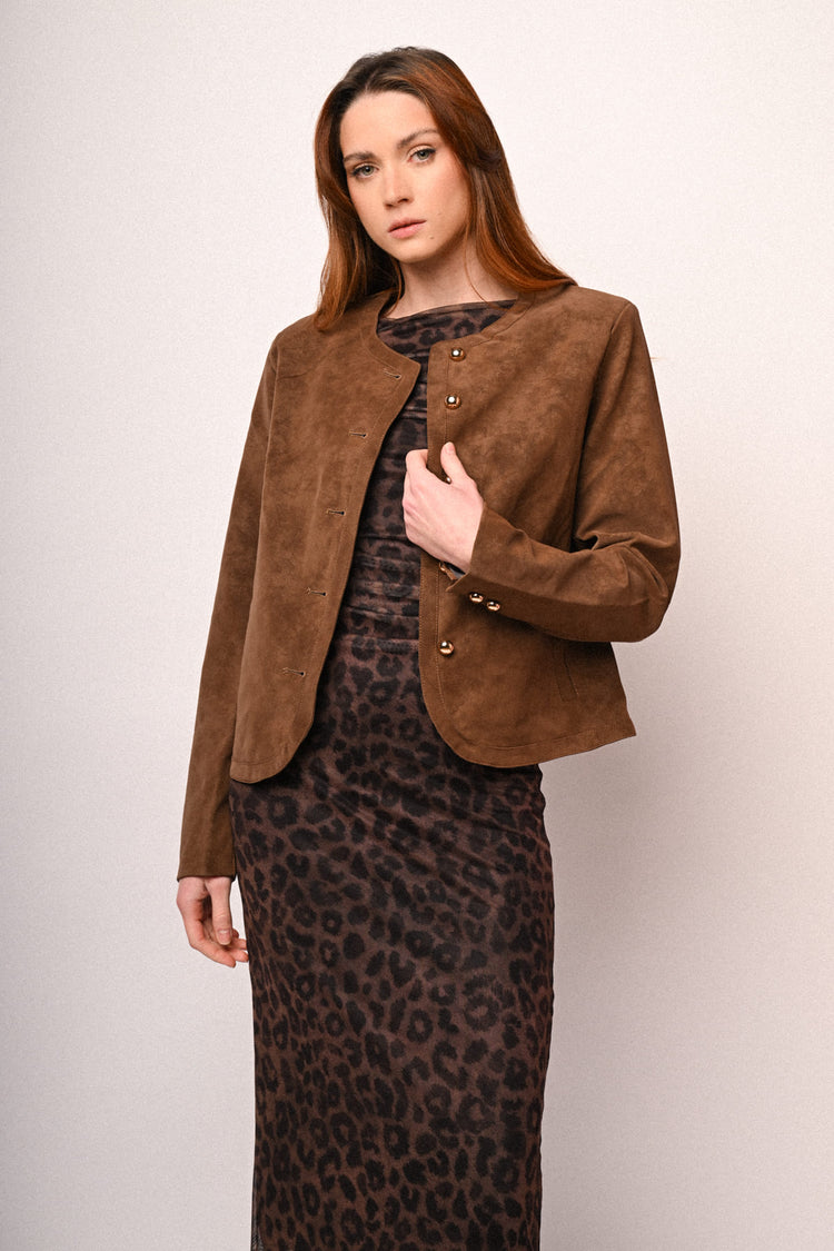 Button faux suede jacket