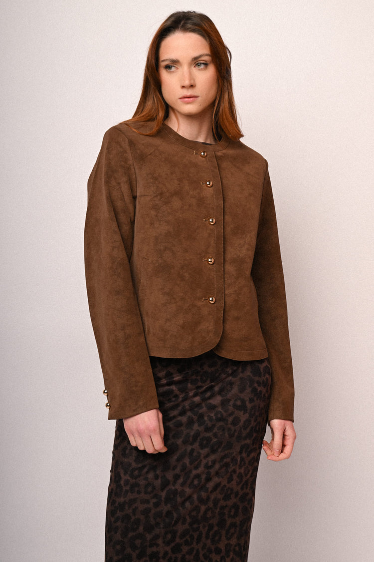 Button faux suede jacket