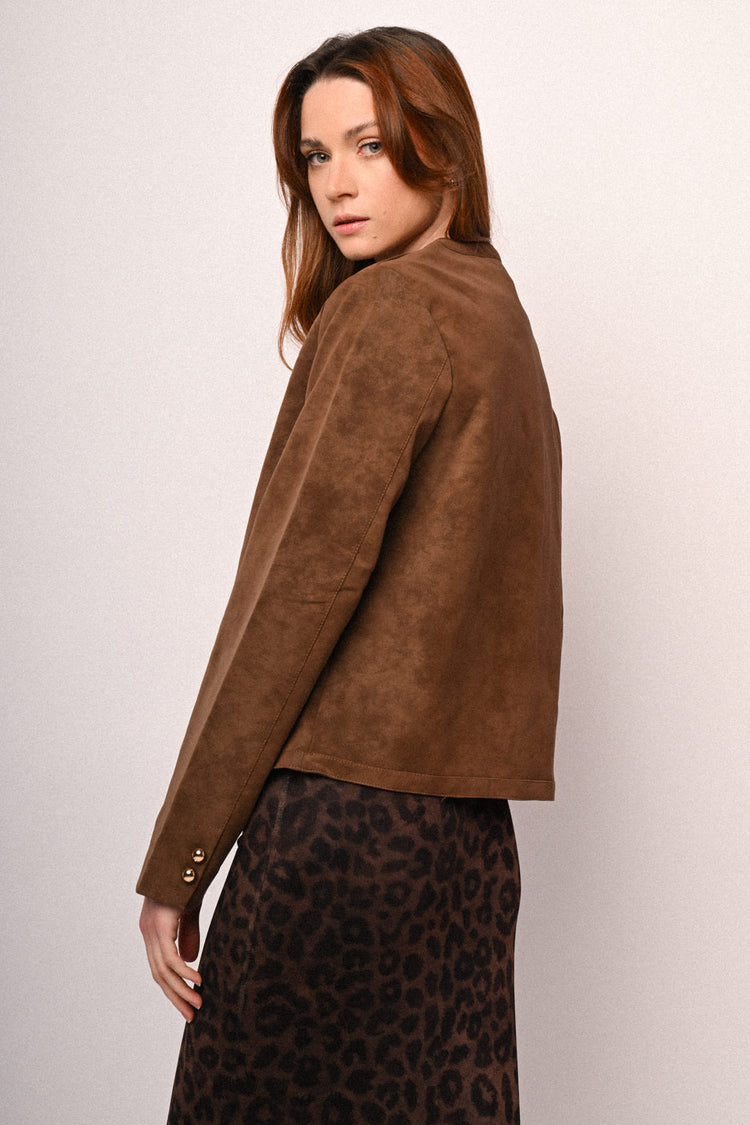 Button faux suede jacket