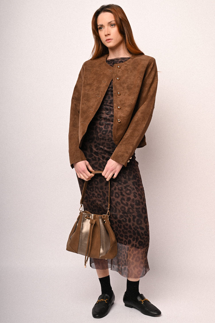 Button faux suede jacket