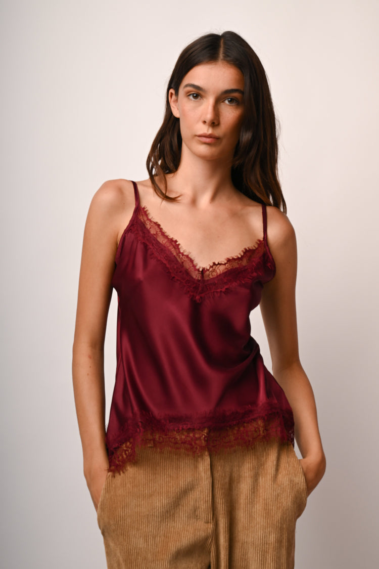 Lace-trimmed satin camisole