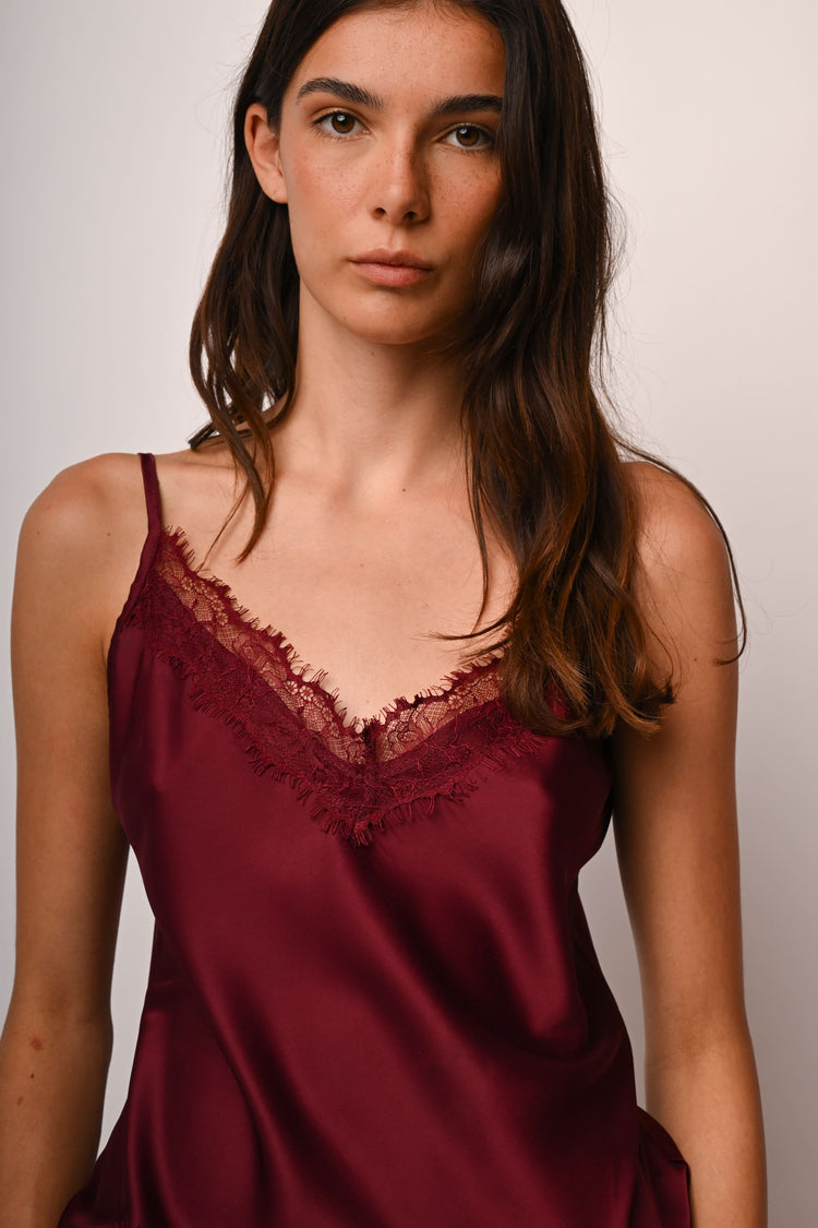 Lace-trimmed satin camisole