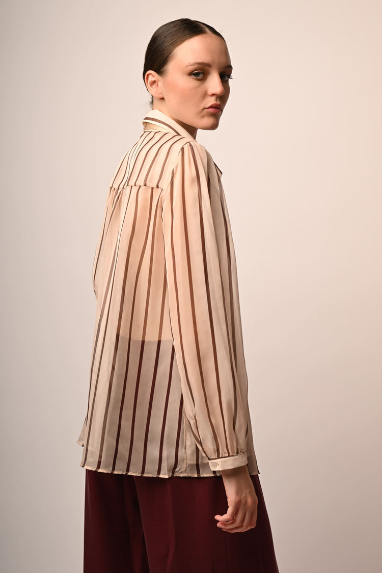 Pussy bow neck striped shirt