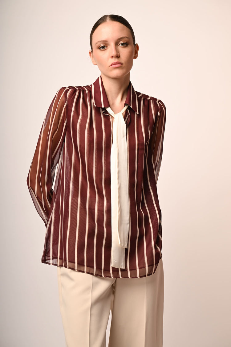 Pussy bow neck striped shirt