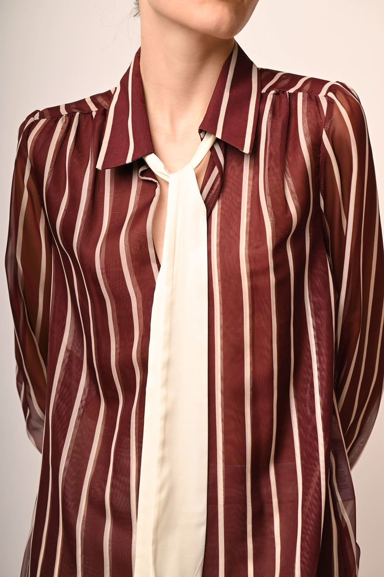 Pussy bow neck striped shirt