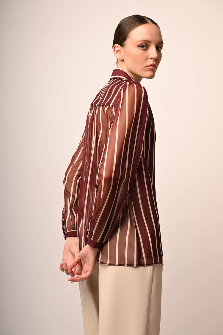 Pussy bow neck striped shirt