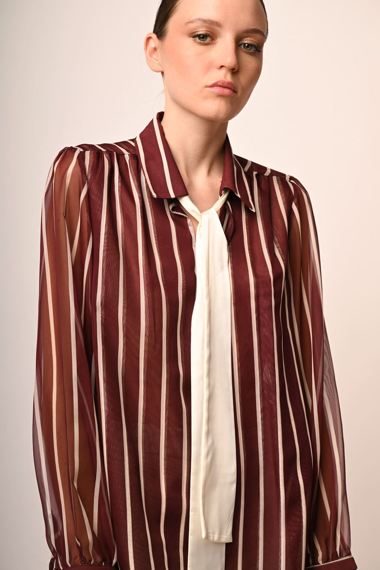 Pussy bow neck striped shirt