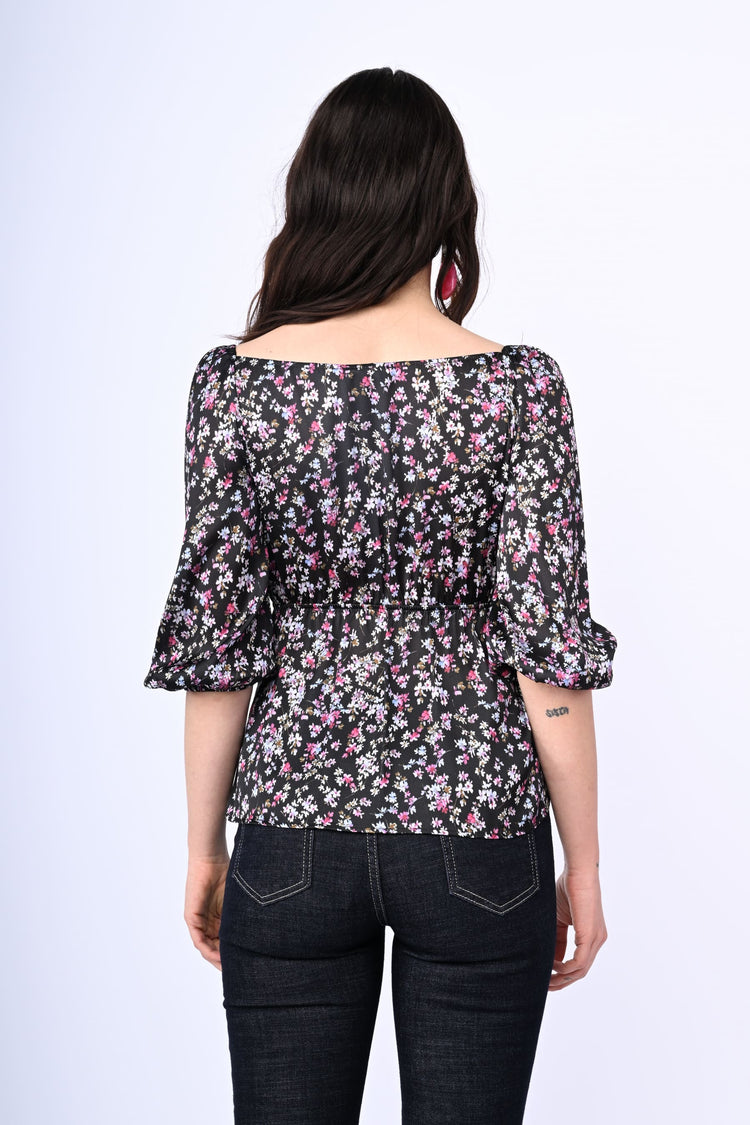 Bow-detail floral print blouse