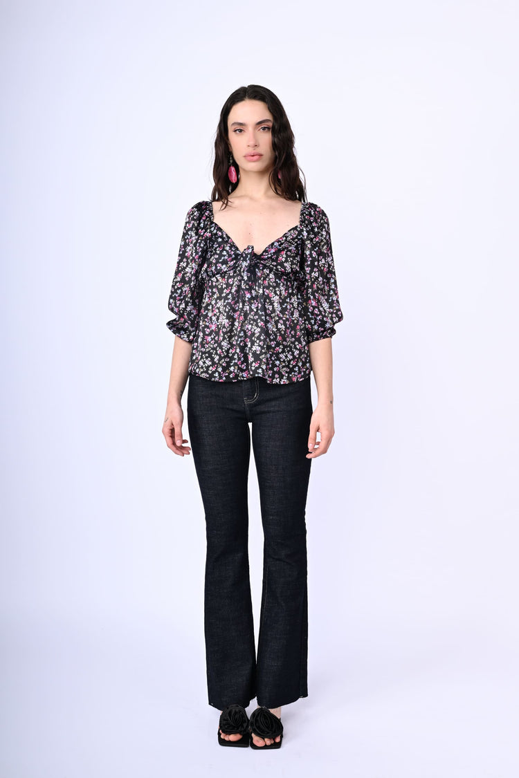 Bow-detail floral print blouse