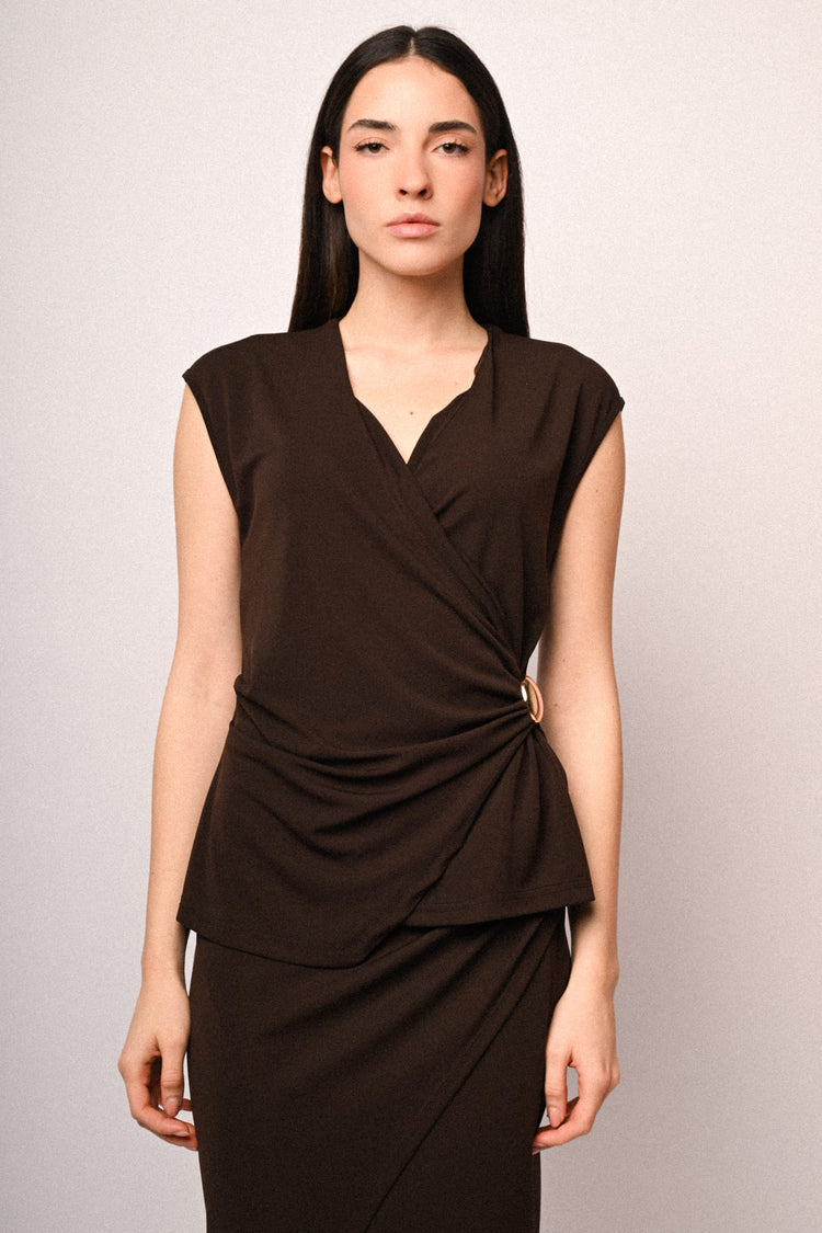 Golden-buckle wrap top