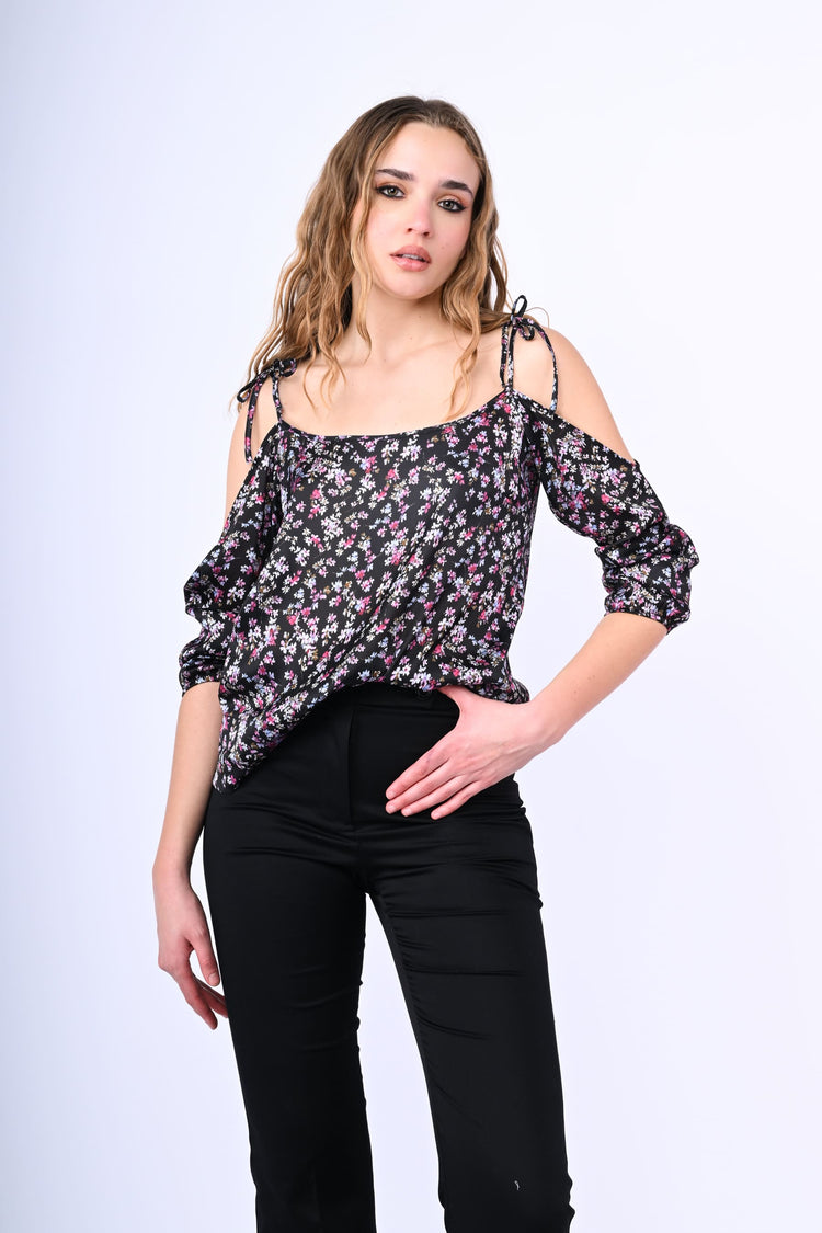 Floral print cut-outs blouse