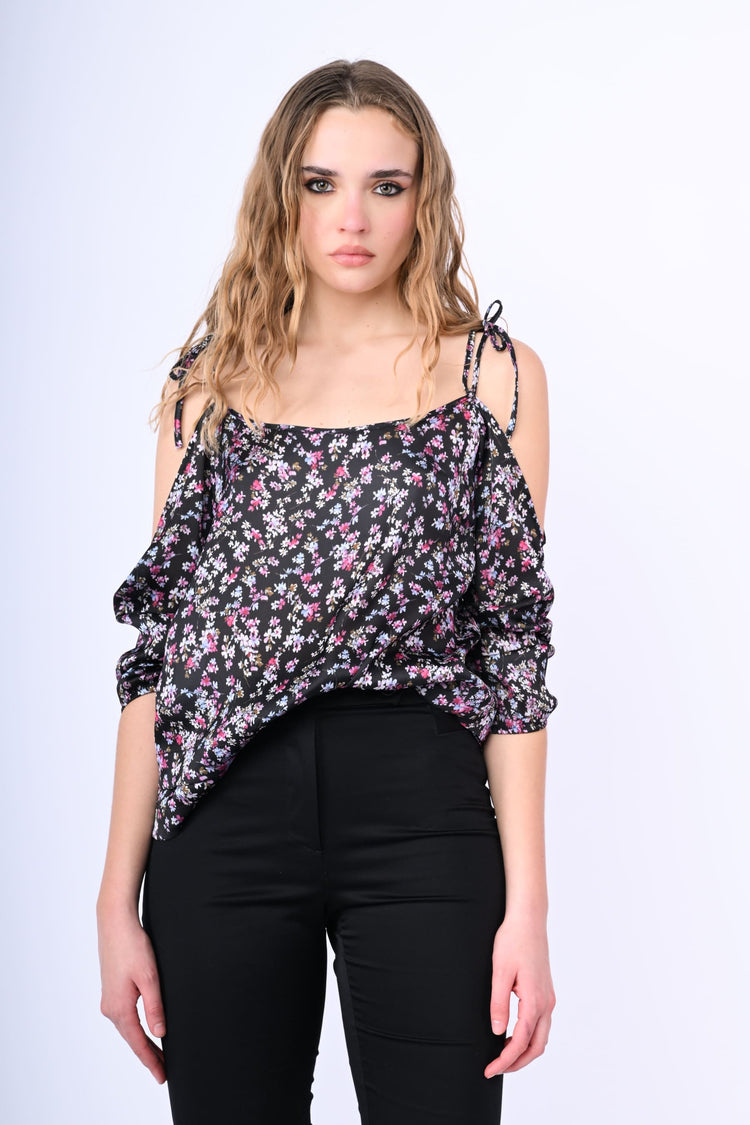 Floral print cut-outs blouse