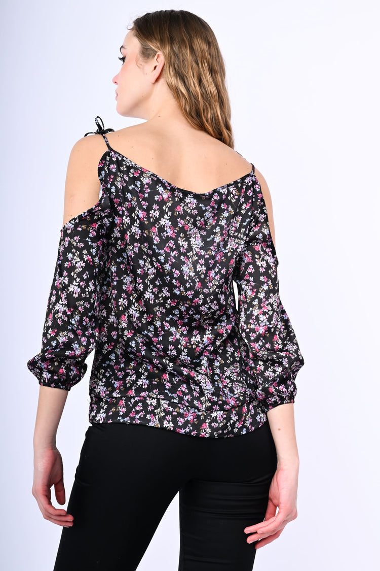Floral print cut-outs blouse