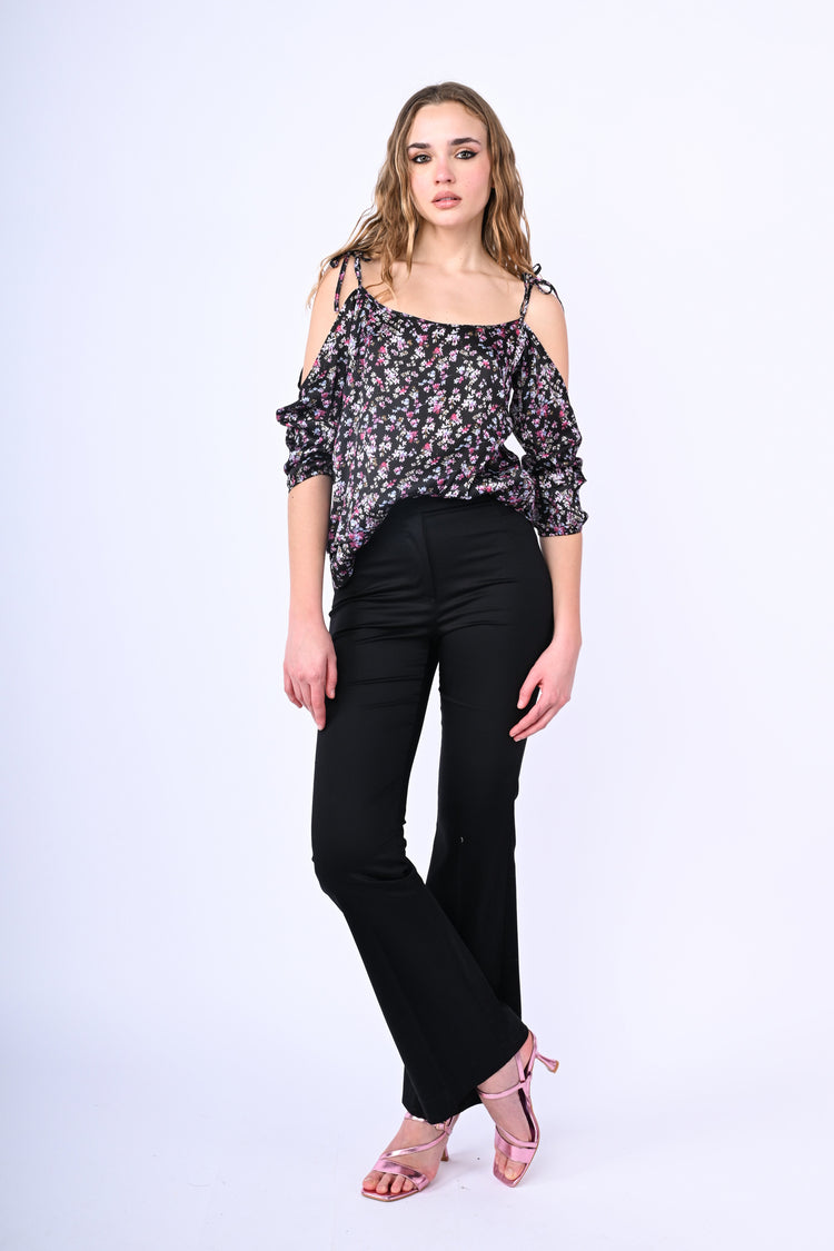 Floral print cut-outs blouse
