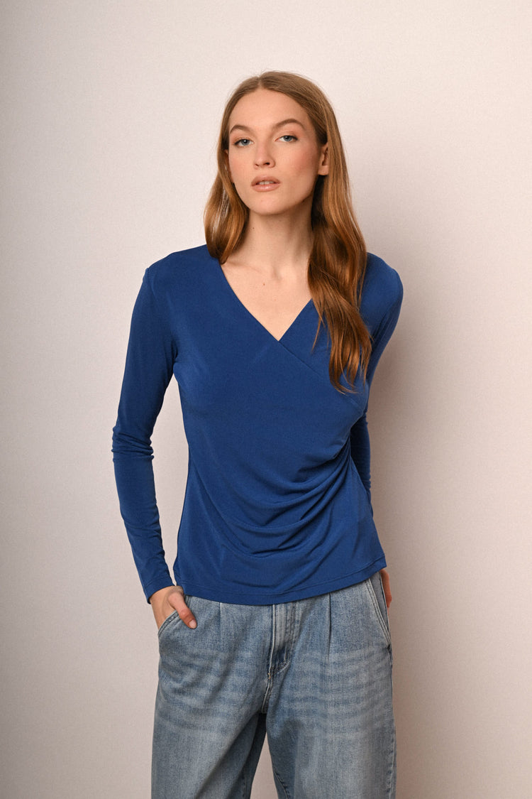 Long-sleeved wrap top