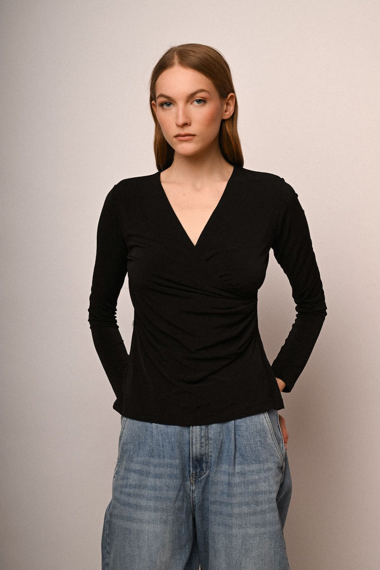 Long-sleeved wrap top