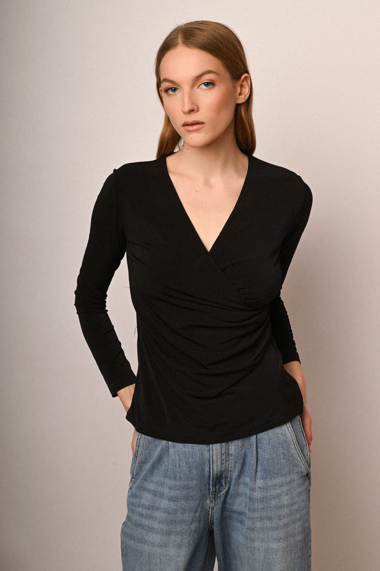 Long-sleeved wrap top