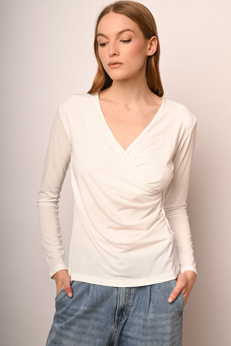 Long-sleeved wrap top