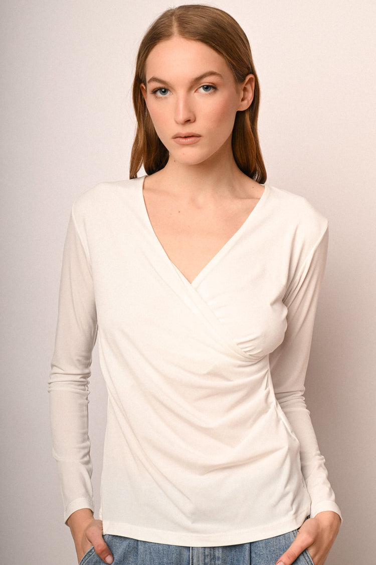 Long-sleeved wrap top