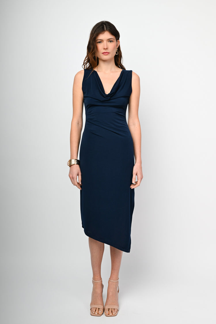 Draped asymmetric midi dress