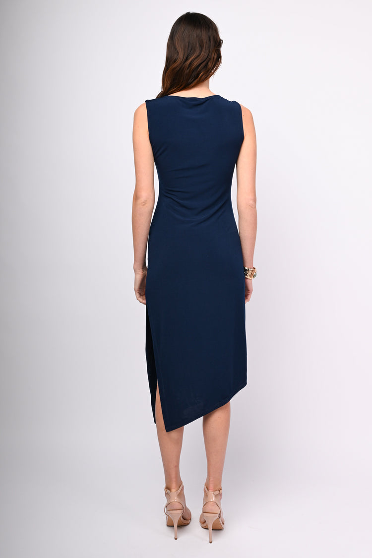 Draped asymmetric midi dress