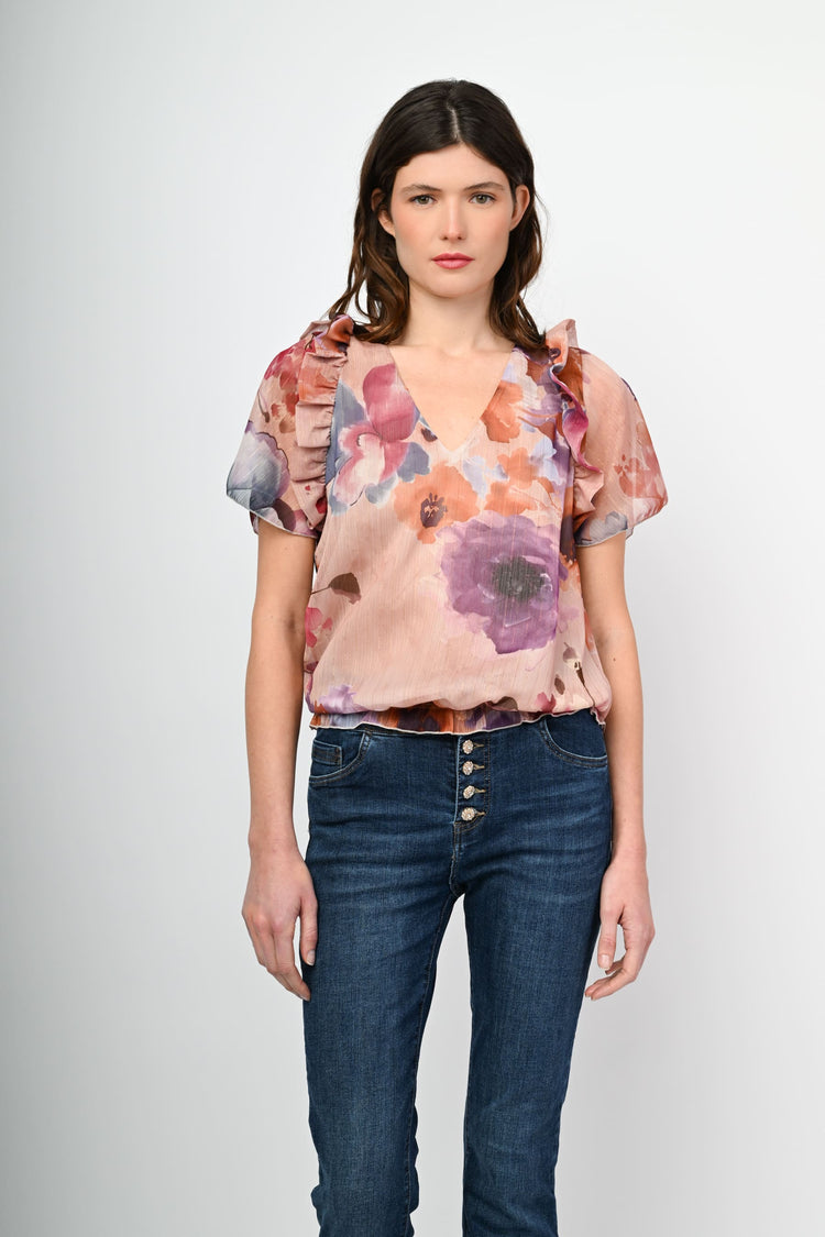Lurex floral print blouse