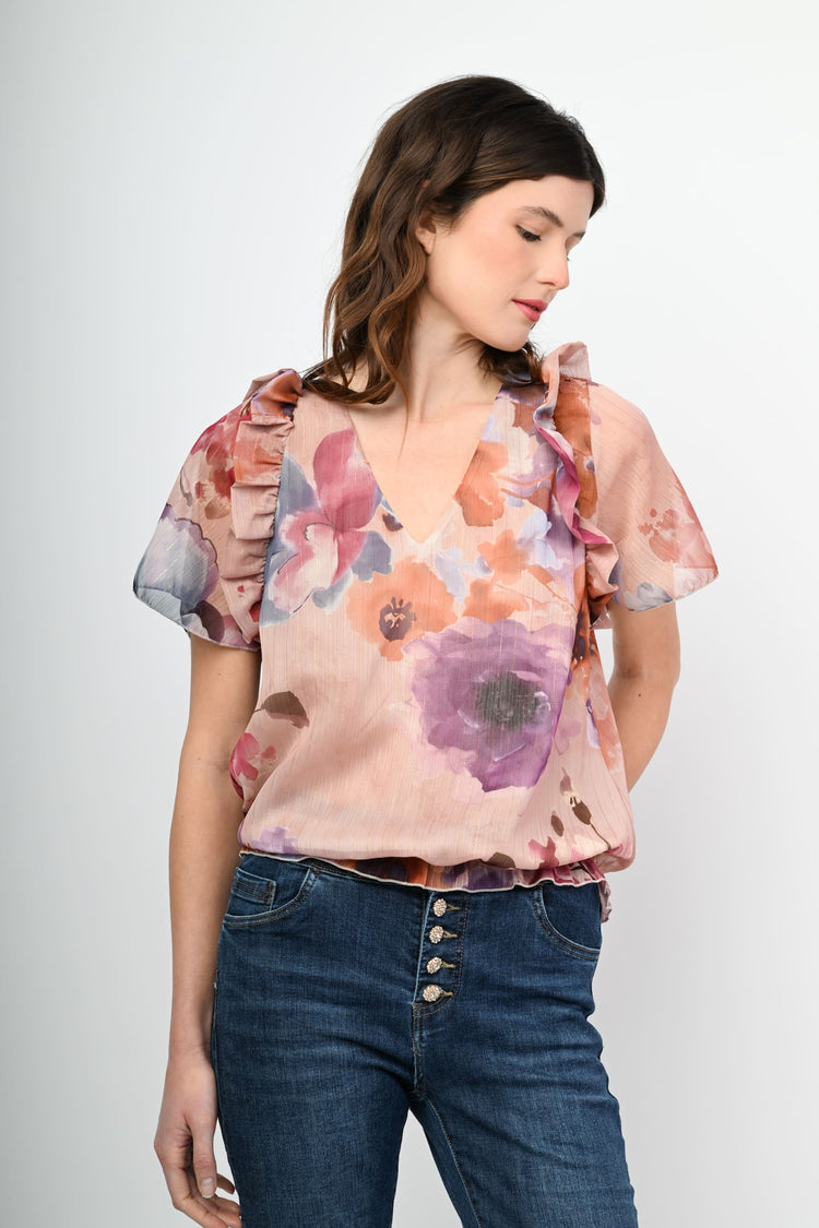 Lurex floral print blouse