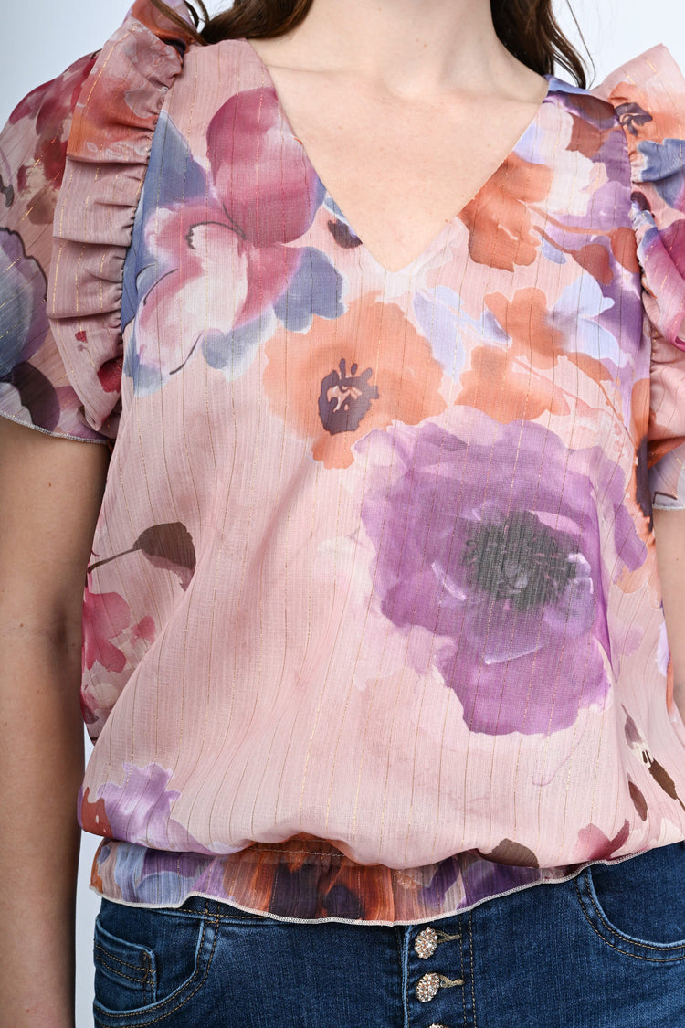 Lurex floral print blouse