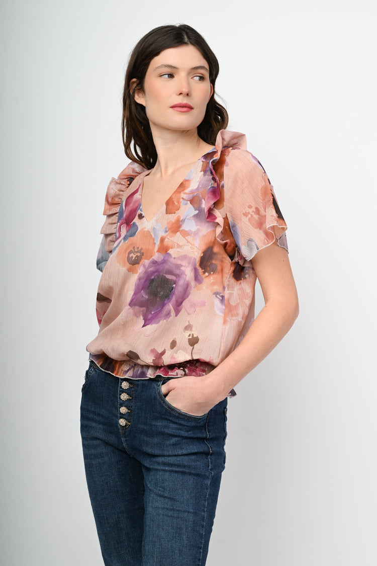 Lurex floral print blouse