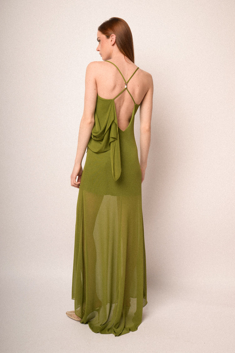 Pistachio green tulle 3D rose long dress