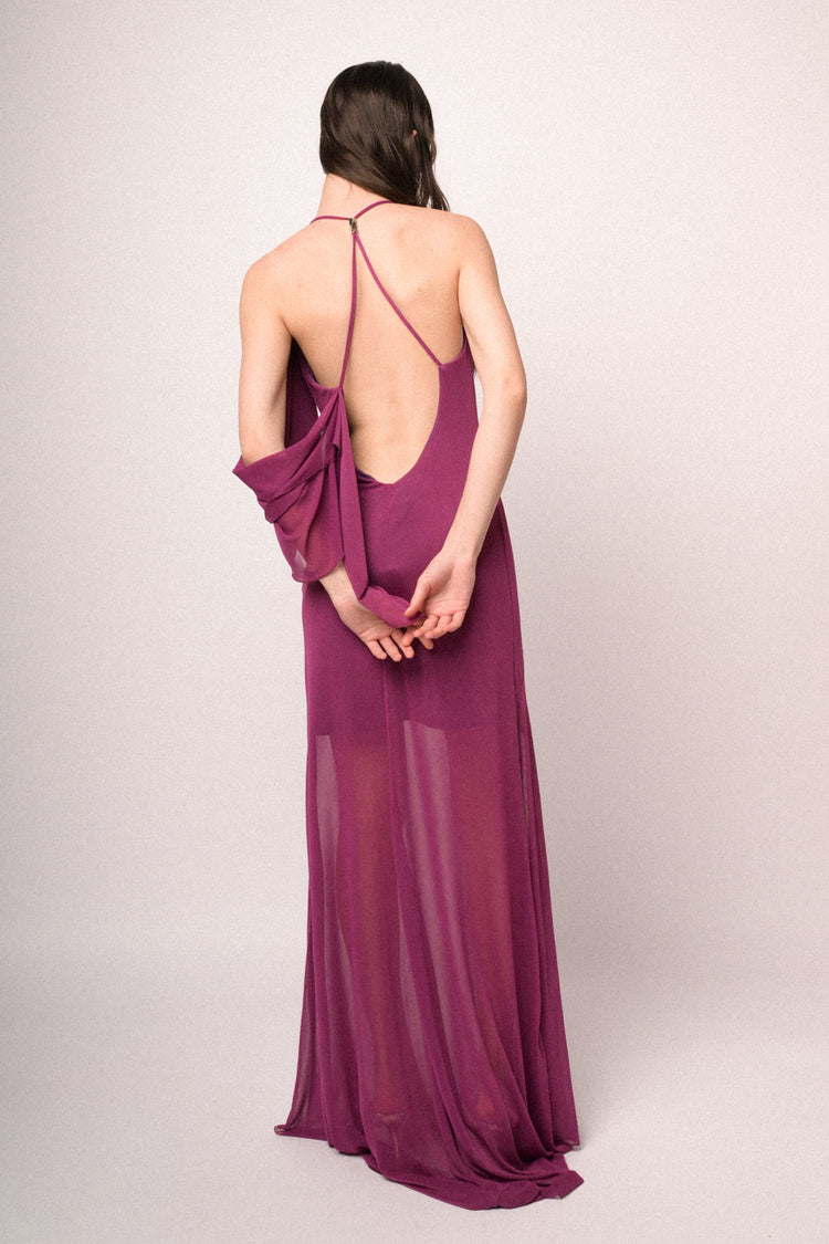 Fuchsia tulle 3D rose long dress