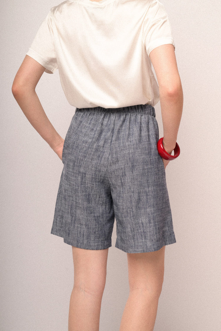 Heather blue viscose and linen-blend shorts