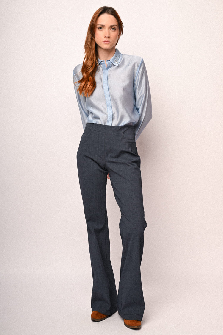 Denim-effect flared trousers