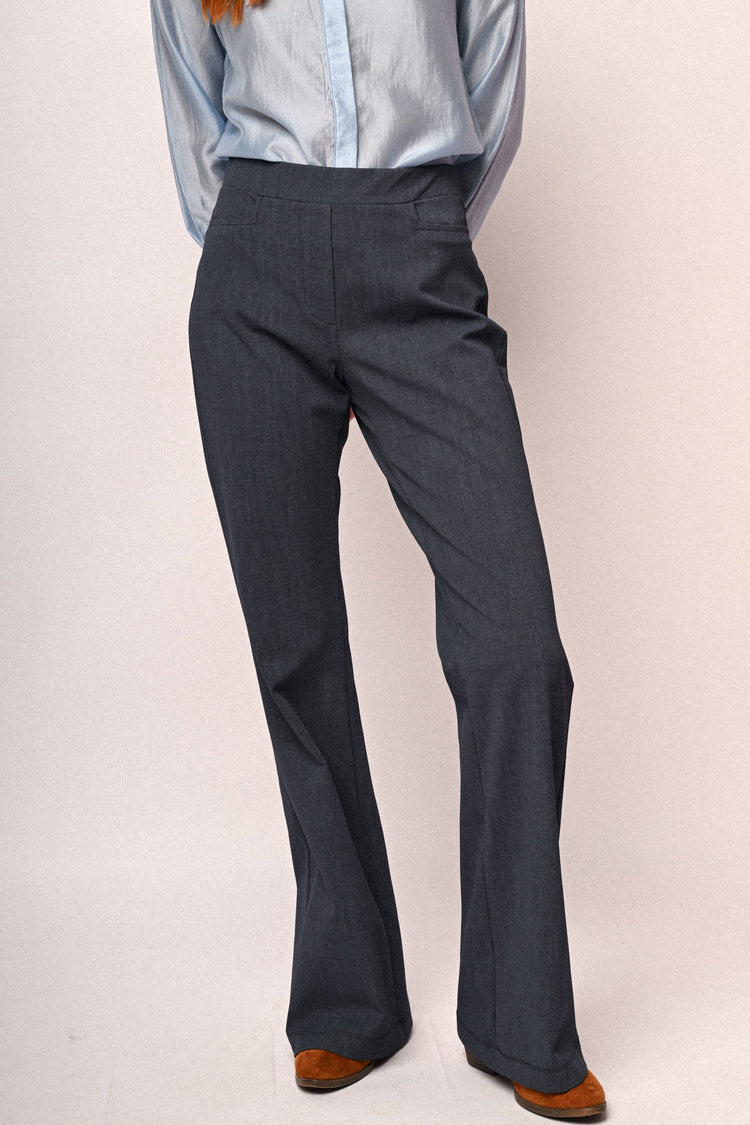 Denim-effect flared trousers