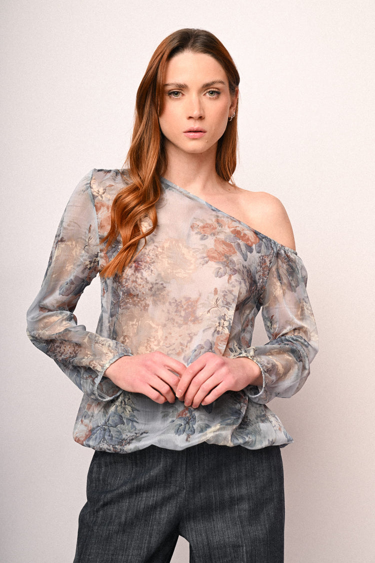 Floral print asymmetric blouse