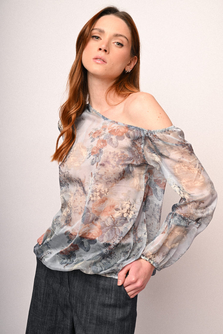 Floral print asymmetric blouse