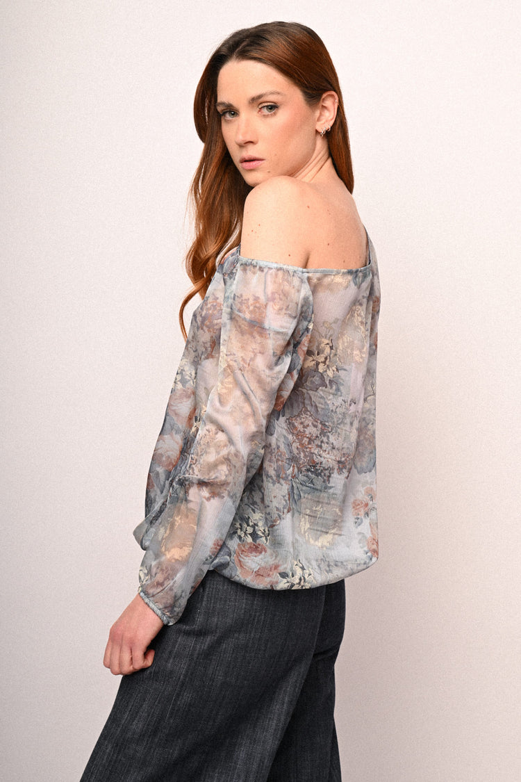 Floral print asymmetric blouse