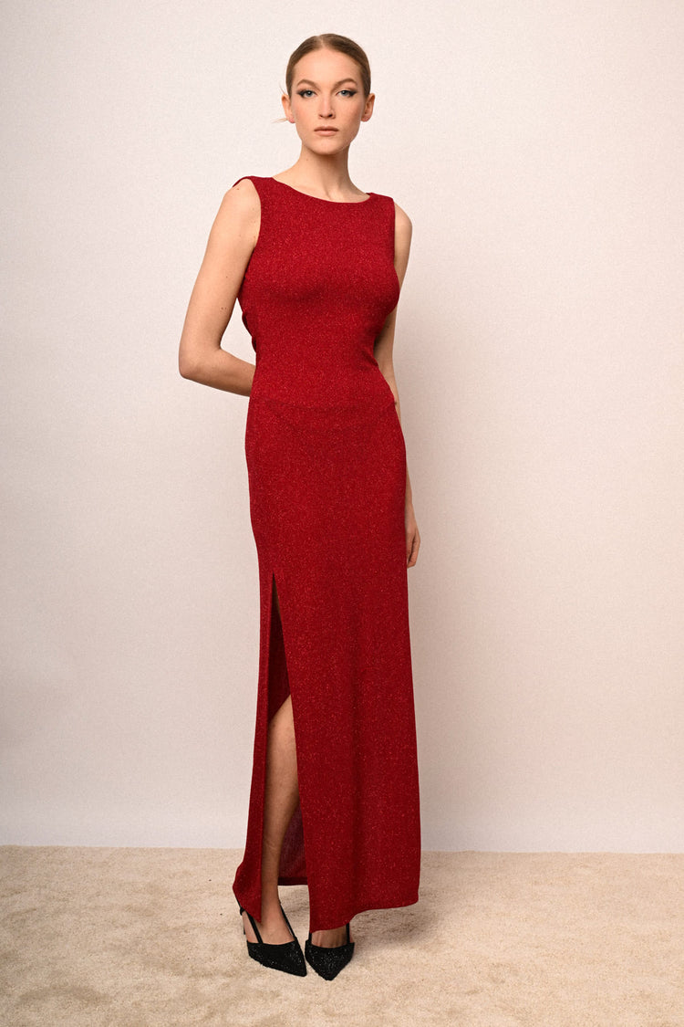 Back heart and jewel chain long dress
