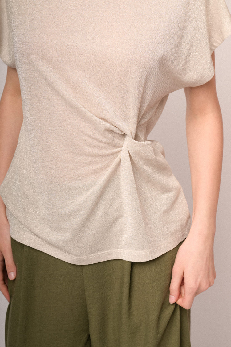 Ivory knot lurex knit t-shirt