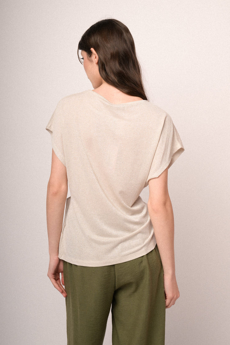 Ivory knot lurex knit t-shirt