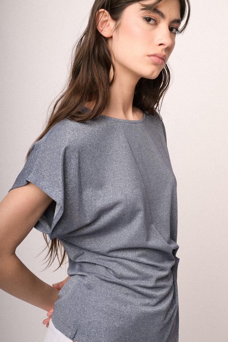 Blue knot lurex knit t-shirt